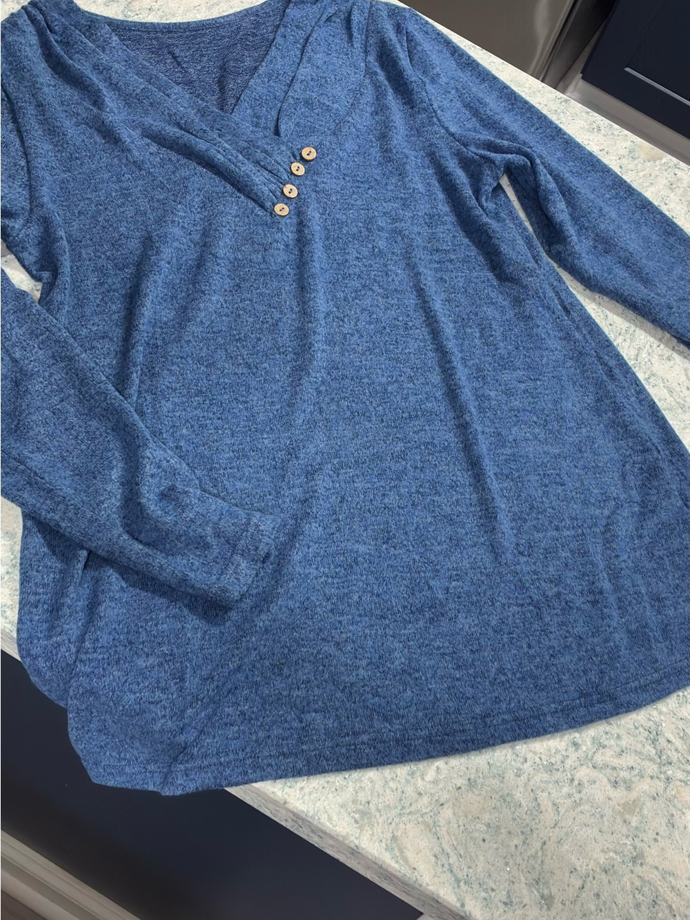 SHEIN Blue V-Neck Long Sleeve Top with Button Accent NEW never worn